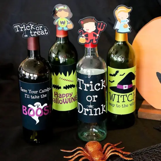 Big Dot of Happiness Trick or Treat - Halloween Party Decorations for Women and Men - Wine Bottle Label Stickers - Set of 4 {3}
