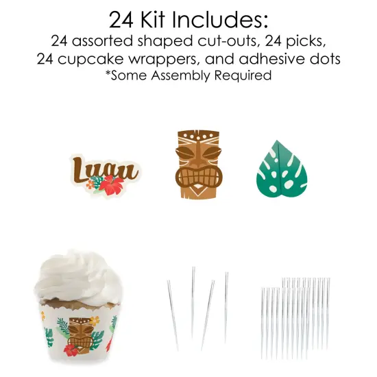 Big Dot of Happiness Tropical Luau - Cupcake Decoration - Hawaiian Beach Party Cupcake Wrappers and Treat Picks Kit - Set of 24 {6}
