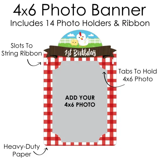 Big Dot of Happiness 1st Birthday Farm Animals - DIY Barnyard First Birthday Party Decor - 1-12 Monthly Picture Display - Photo Banner {7}
