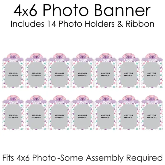 Big Dot of Happiness 1st Birthday Beautiful Butterfly - DIY Floral First Birthday Party Decor - 1-12 Monthly Picture Display - Photo Banner {6}
