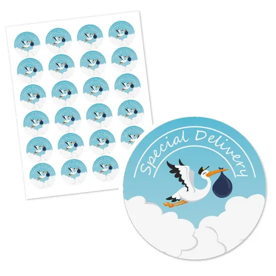 Big Dot of Happiness Boy Special Delivery - Blue It's A Boy Stork Baby Shower Circle Sticker Labels - 24 Count {3}