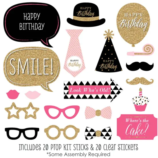 Big Dot of Happiness Chic Happy Birthday - Pink, Black and Gold - Birthday Photo Booth Props Kit - 20 Count {3}