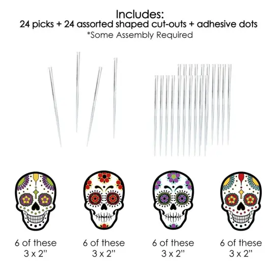 Big Dot of Happiness Day of the Dead - Dessert Cupcake Toppers - Sugar Skull Party Clear Treat Picks - Set of 24 {7}