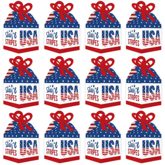 Big Dot of Happiness Stars & Stripes - Square Favor Gift Boxes - Memorial Day, 4th of July and Labor Day USA Patriotic Party Bow Boxes - Set of 12 {6}