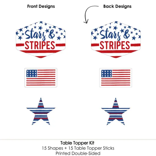 Big Dot of Happiness Stars & Stripes - Memorial Day, 4th of July and Labor Day USA Patriotic Centerpiece Sticks - Table Toppers - Set of 15 {6}