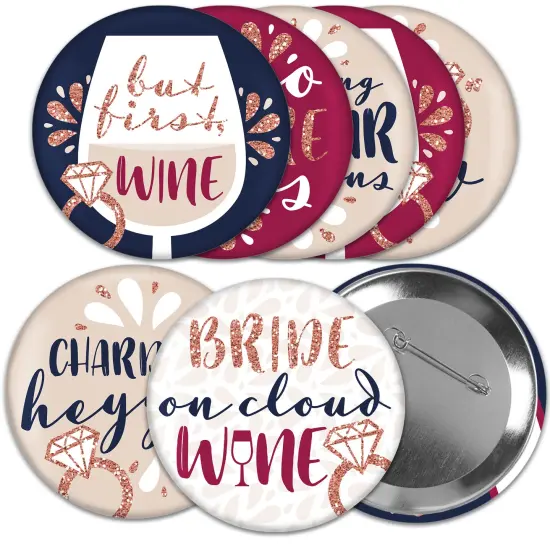 Big Dot of Happiness Vino Before Vows - 3 inch Winery Bridal Shower or Bachelorette Party Badge - Pinback Buttons - Set of 8 {1}