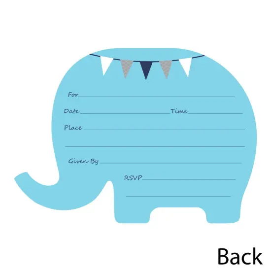 Big Dot of Happiness Blue Elephant - Shaped Fill-in Invitations - Boy Baby Shower or Birthday Party Invitation Cards with Envelopes - Set of 12 {4}