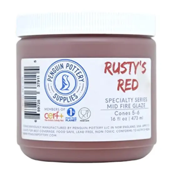Penguin Pottery - Specialty Series - Rusty's Red - Mid Fire Glaze, High Fire Glaze, Cone 5-6 for Mid Fire Clay, High Fire Clay - Ceramic Glaze Pottery (1 Pint | 16 oz | 473 ml) {6}