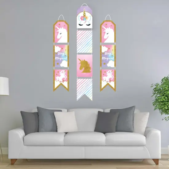 Big Dot of Happiness Rainbow Unicorn - Hanging Vertical Paper Door Banners - Magical Baby Shower or Birthday Party Wall Decor Kit - Indoor Door Decor {3}