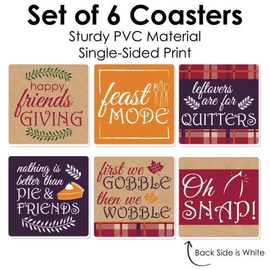 Big Dot of Happiness Friends Thanksgiving Feast - Funny Friendsgiving Party Decorations - Drink Coasters - Set of 6 {6}