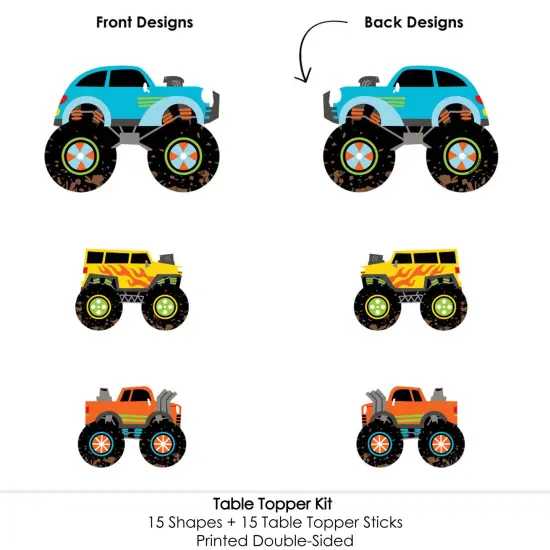 Big Dot of Happiness Smash and Crash - Monster Truck - Boy Birthday Party Centerpiece Sticks - Table Toppers - Set of 15 {6}