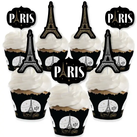 Big Dot of Happiness Stars Over Paris - Cupcake Decoration - Parisian Themed Party Cupcake Wrappers and Treat Picks Kit - Set of 24 {1}