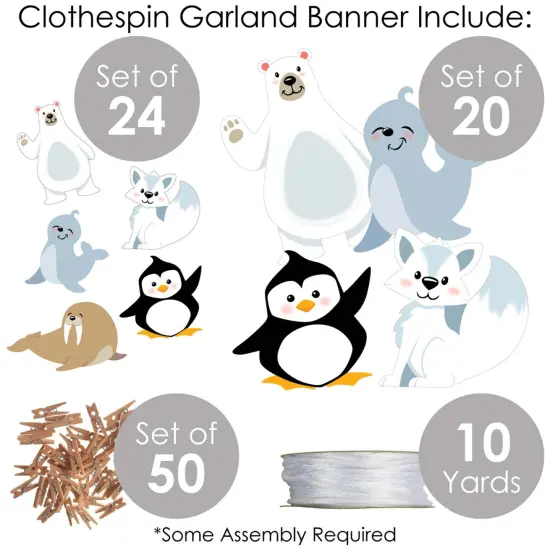 Big Dot of Happiness Arctic Polar Animals - Winter Baby Shower or Birthday Party DIY Decorations - Clothespin Garland Banner - 44 Pieces {7}