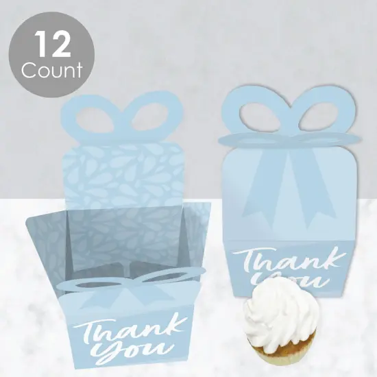 Big Dot of Happiness Dusty Blue Elegantly Simple - Square Favor Gift Boxes - Guest Party Favors Bow Boxes - Set of 12 {4}