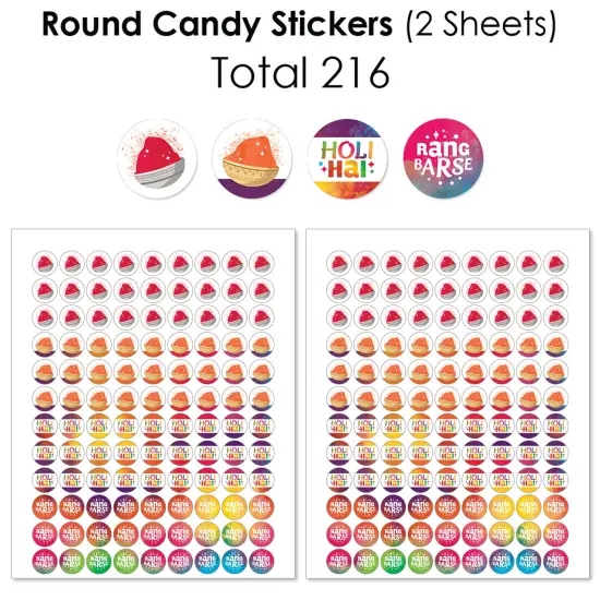 Big Dot of Happiness Holi Hai - Mini Candy Bar Wrappers, Round Candy Stickers & Circle Stickers - Festival of Colors Candy Favor Sticker Kit - 304 Pc {6}