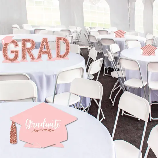 Big Dot of Happiness Rose Gold Grad - Graduation Party Centerpiece Table Decorations - Tabletop Standups - 7 Pieces {4}