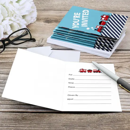 Big Dot of Happiness Railroad Party Crossing - Fill In Steam Train Birthday Party or Baby Shower Invitations (8 count) {6}