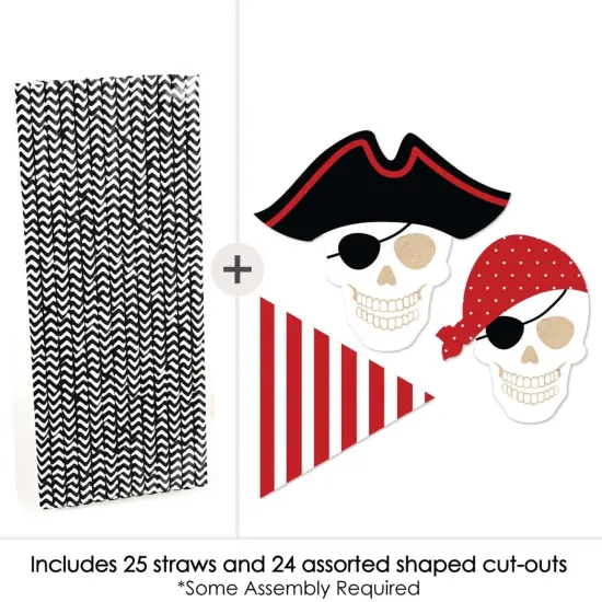 Big Dot of Happiness Beware of Pirates Paper Straw Decor - Pirate Birthday Party Striped Decorative Straws - Set of 24 {4}