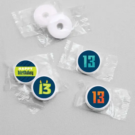 Big Dot of Happiness Boy 13th Birthday - Official Teenager Birthday Party Round Candy Sticker Favors - Labels Fits Chocolate Candy (1 sheet of 108) {4}