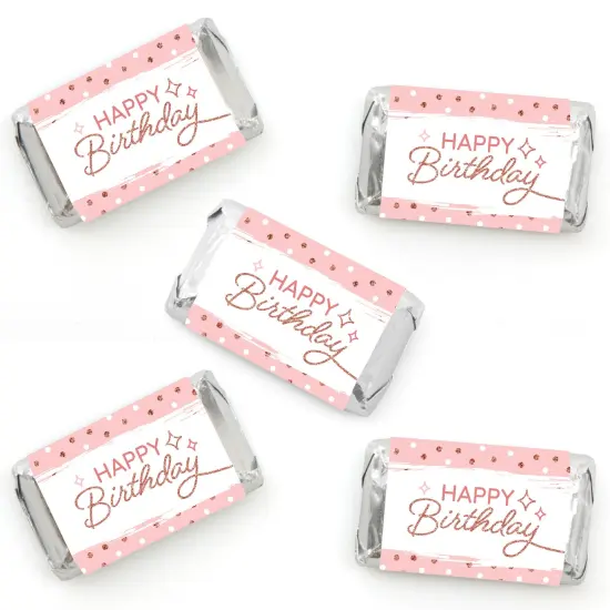 Big Dot of Happiness Pink Rose Gold Birthday - Mini Candy Bar Wrapper Stickers - Happy Birthday Party Small Favors - 40 Count {1}