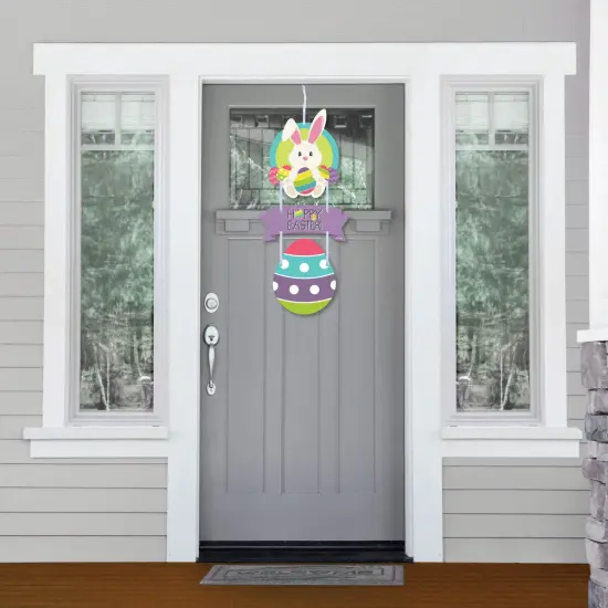 Big Dot of Happiness Hippity Hoppity - Hanging Porch Easter Bunny Party Outdoor Decorations - Front Door Decor - 3 Piece Sign {3}