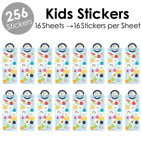 Big Dot of Happiness Happy 100th Day of School - 100 Days Party Favor Kids Stickers - 16 Sheets - 256 Stickers {3}