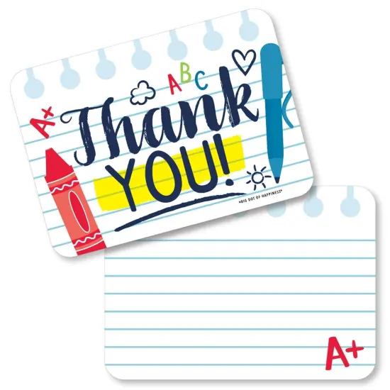 Big Dot of Happiness Back to School - Shaped Thank You Cards - First Day of School Classroom Thank You Note Cards with Envelopes - Set of 12 {1}