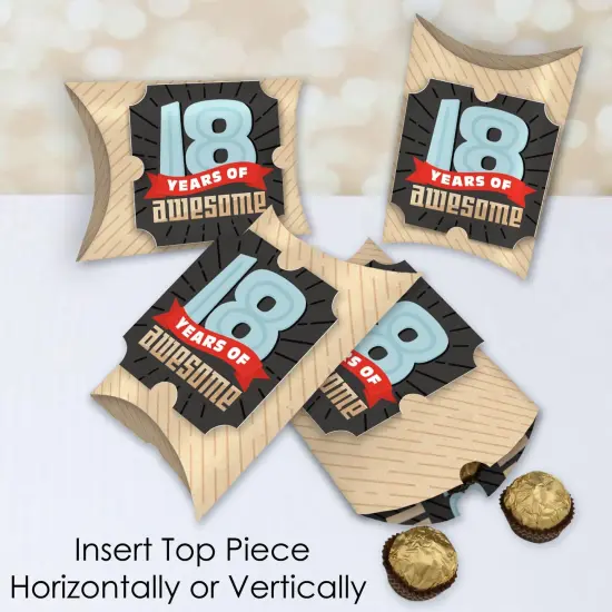 Big Dot of Happiness Boy 18th Birthday - Favor Gift Boxes - Eighteenth Birthday Party Large Pillow Boxes - Set of 12 {4}