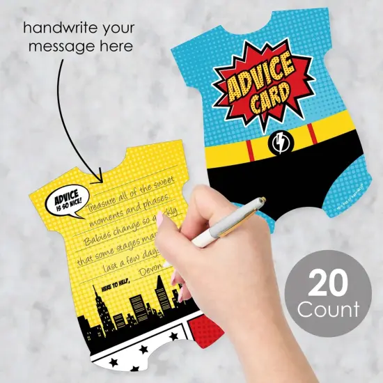 Big Dot of Happiness Bam Superhero - Comic Book Wish Card Baby Shower Activities - Shaped Advice Cards Game - Set of 20 {3}