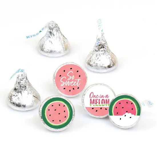 Big Dot of Happiness Sweet Watermelon - Fruit Party Round Candy Sticker Favors - Labels Fits Chocolate Candy (1 sheet of 108) {1}