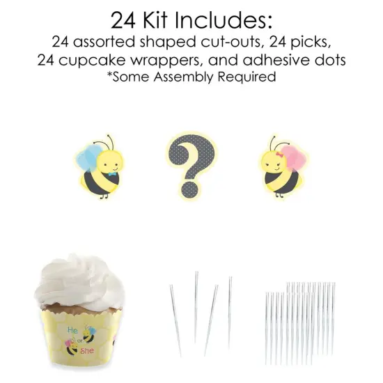 Big Dot of Happiness What Will it Bee - Cupcake Decoration - Gender Reveal Cupcake Wrappers and Treat Picks Kit - Set of 24 {6}