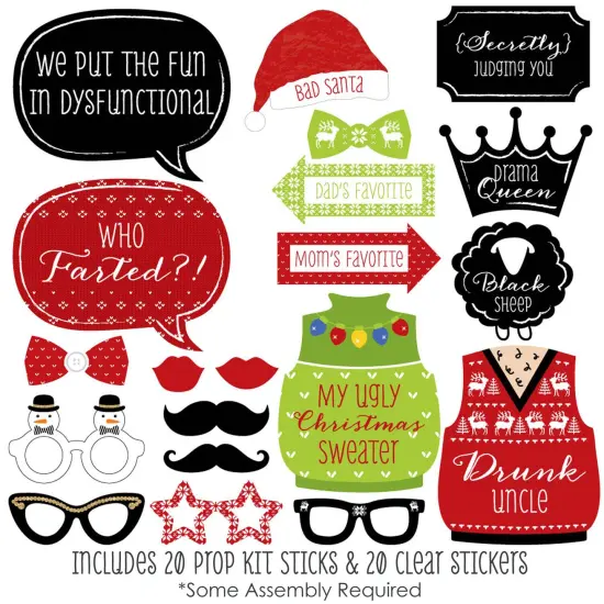 Big Dot of Happiness Christmas Family Reunion - Fun Family Theme Holiday Party Photo Booth Props Kit - 20 Count {3}