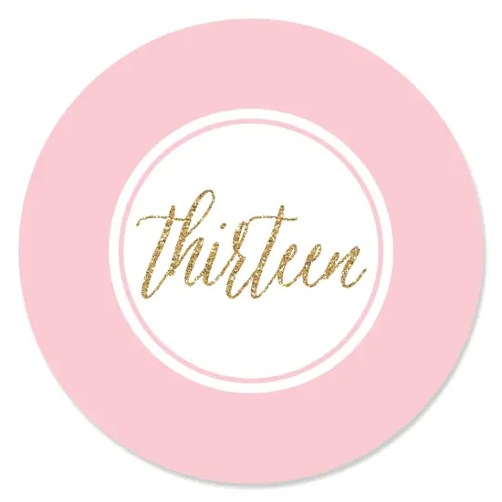 Big Dot of Happiness Chic 13th Birthday - Pink and Gold - Birthday Party Circle Sticker Labels - 24 Count {1}