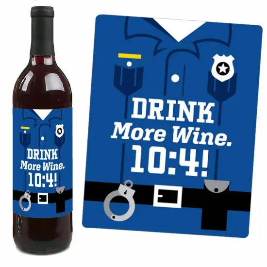 Big Dot of Happiness Calling All Units - Police - Cop Birthday Party or Baby Shower Decor for Women and Men - Wine Bottle Label Stickers - Set of 4 {4}