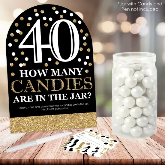Big Dot of Happiness Adult 40th Birthday - Gold - How Many Candies Birthday Party Game - 1 Stand and 40 Cards - Candy Guessing Game {3}