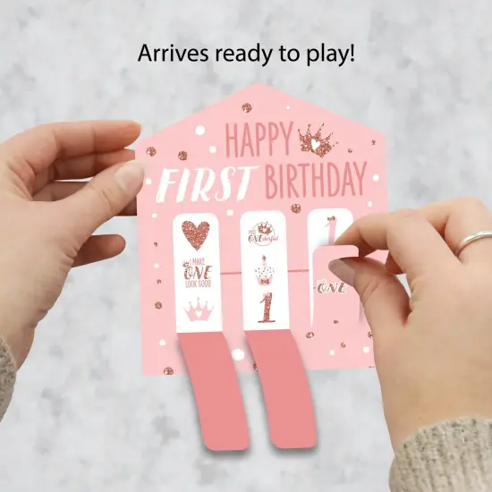 Big Dot of Happiness 1st Birthday Little Miss Onederful - Girl First Birthday Party Game Pickle Cards - Pull Tabs 3-in-a-Row - Set of 12 {3}