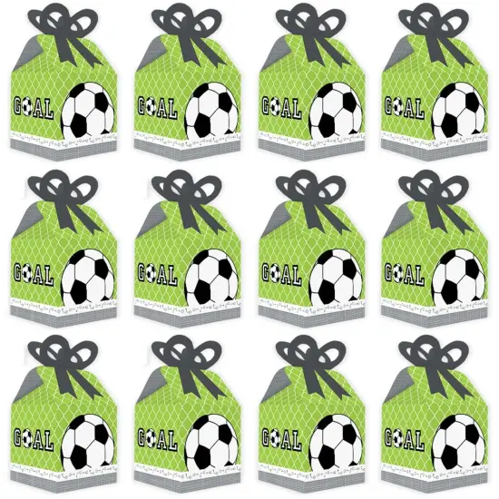 Big Dot of Happiness Goaaal - Soccer - Square Favor Gift Boxes - Baby Shower or Birthday Party Bow Boxes - Set of 12 {6}