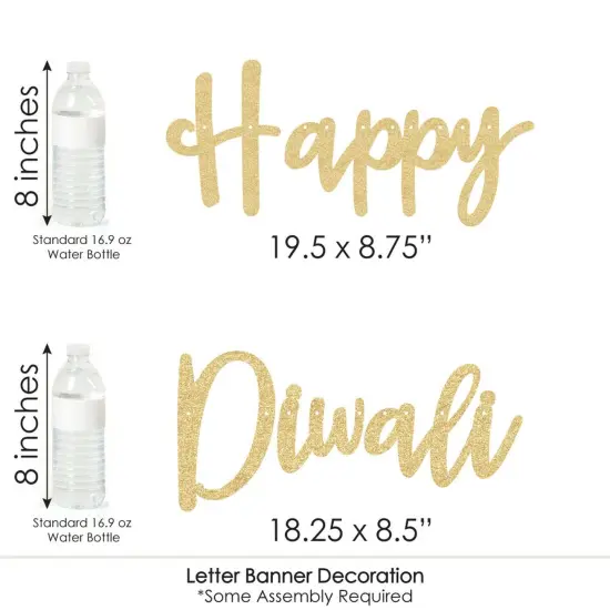 Big Dot of Happiness Happy Diwali - Festival of Lights Party Letter Banner Decor - 36 Banner Cutouts & No-Mess Real Gold Glitter Diwali Banner Letters {7}