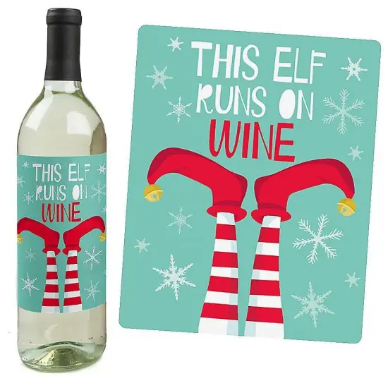 Big Dot of Happiness Elf Squad - Elf Christmas Party Decorations for Women and Men - Wine Bottle Label Stickers - Set of 4 {3}