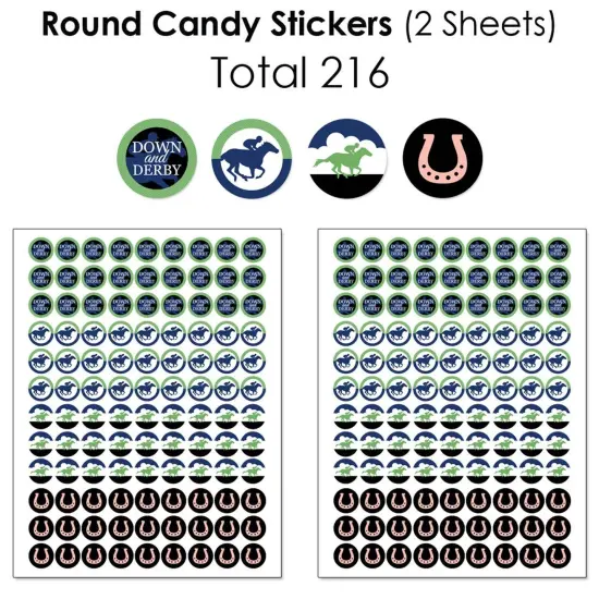 Big Dot of Happiness Kentucky Horse Derby - Mini Candy Bar Wrappers, Round Candy Stickers & Circle Stickers - Party Candy Favor Sticker Kit - 304 Pcs {6}