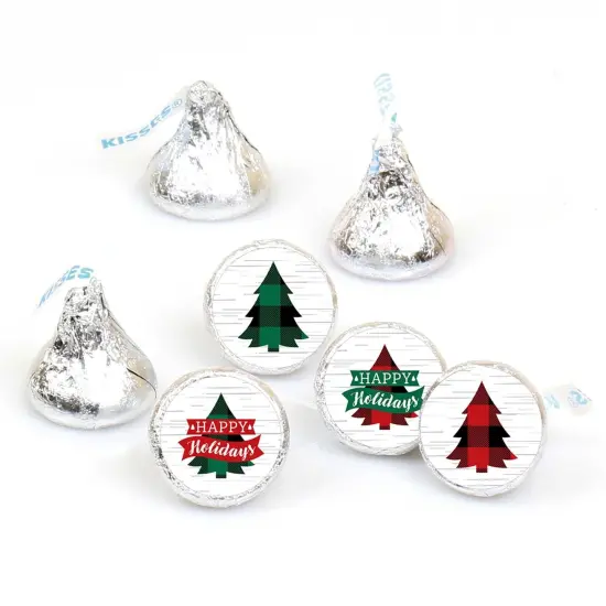 Big Dot of Happiness Holiday Plaid Trees - Buffalo Plaid Christmas Party Round Candy Sticker Favors - Labels Fits Chocolate Candy (1 sheet of 108) {1}