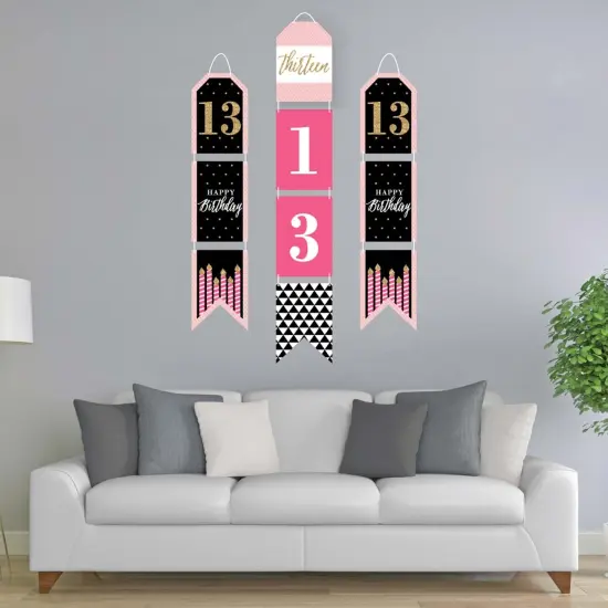 Big Dot of Happiness Chic 13th Birthday - Pink, Black & Gold - Hanging Vertical Paper Door Banners - Birthday Party Wall Decor Kit- Indoor Door Decor {3}