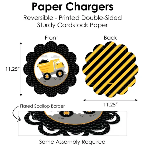 Big Dot of Happiness Dig It Construction Zone Baby Shower or Birthday Party Paper Charger and Table Decorations Chargerific Kit Place Setting for 8 {6}