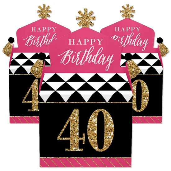 Big Dot of Happiness Chic 40th Birthday - Pink, Black and Gold - Treat Box Party Favors - Birthday Party Goodie Gable Boxes - Set of 12 {3}