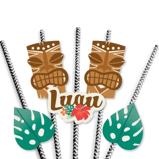 Big Dot of Happiness Tropical Luau - Paper Straw Decor - Hawaiian Beach Party Striped Decorative Straws - Set of 24 {7}