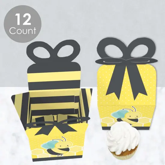 Big Dot of Happiness Honey Bee - Square Favor Gift Boxes - Baby Shower or Birthday Party Bow Boxes - Set of 12 {4}