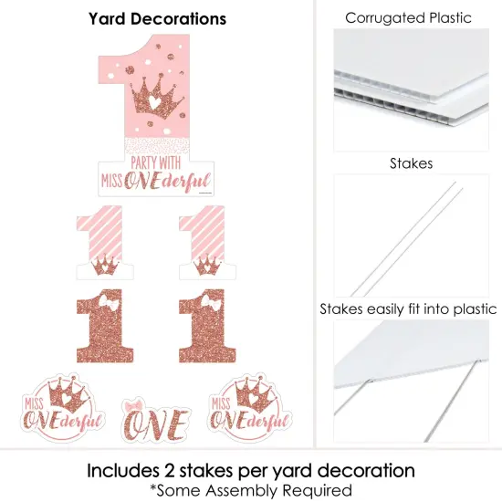 Big Dot of Happiness 1st Birthday Little Miss Onederful - Yard Sign and Outdoor Lawn Decorations - Girl First Birthday Party Yard Signs - Set of 8 {6}