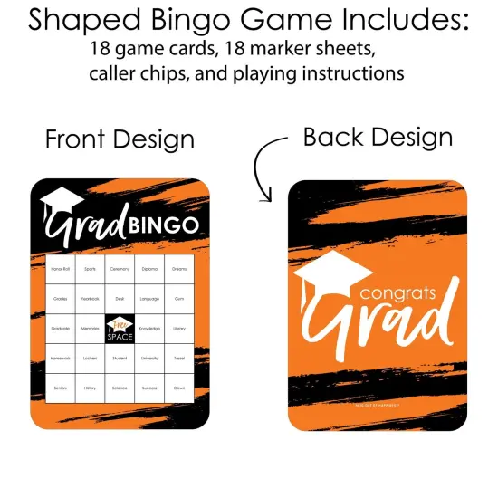 Big Dot of Happiness Orange Grad - Best is Yet to Come - Bingo Cards and Markers - Orange Graduation Party Shaped Bingo Game - Set of 18 {4}