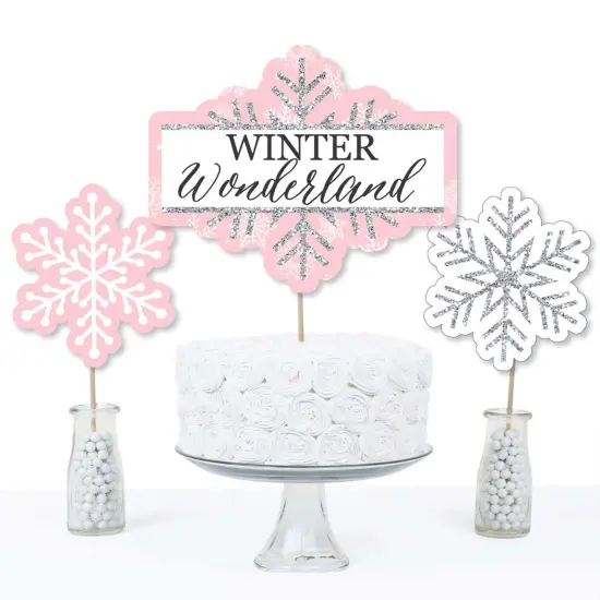 Big Dot of Happiness Pink Winter Wonderland - Holiday Snowflake Birthday Party or Baby Shower Centerpiece Sticks - Table Toppers - Set of 15 {4}