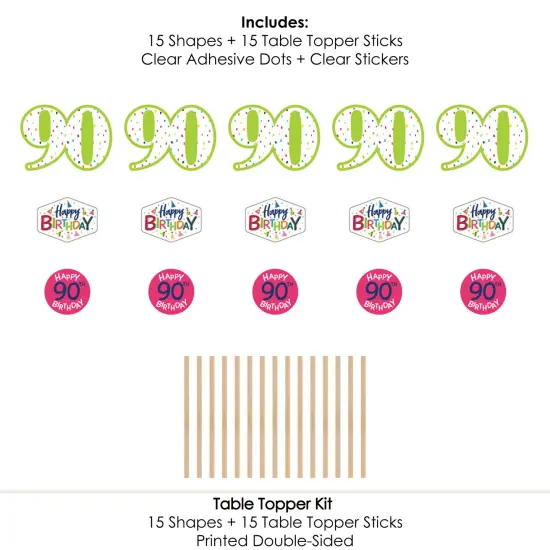 Big Dot of Happiness 90th Birthday - Cheerful Happy Birthday - Colorful Ninetieth Birthday Party Centerpiece Sticks - Table Toppers - Set of 15 {7}